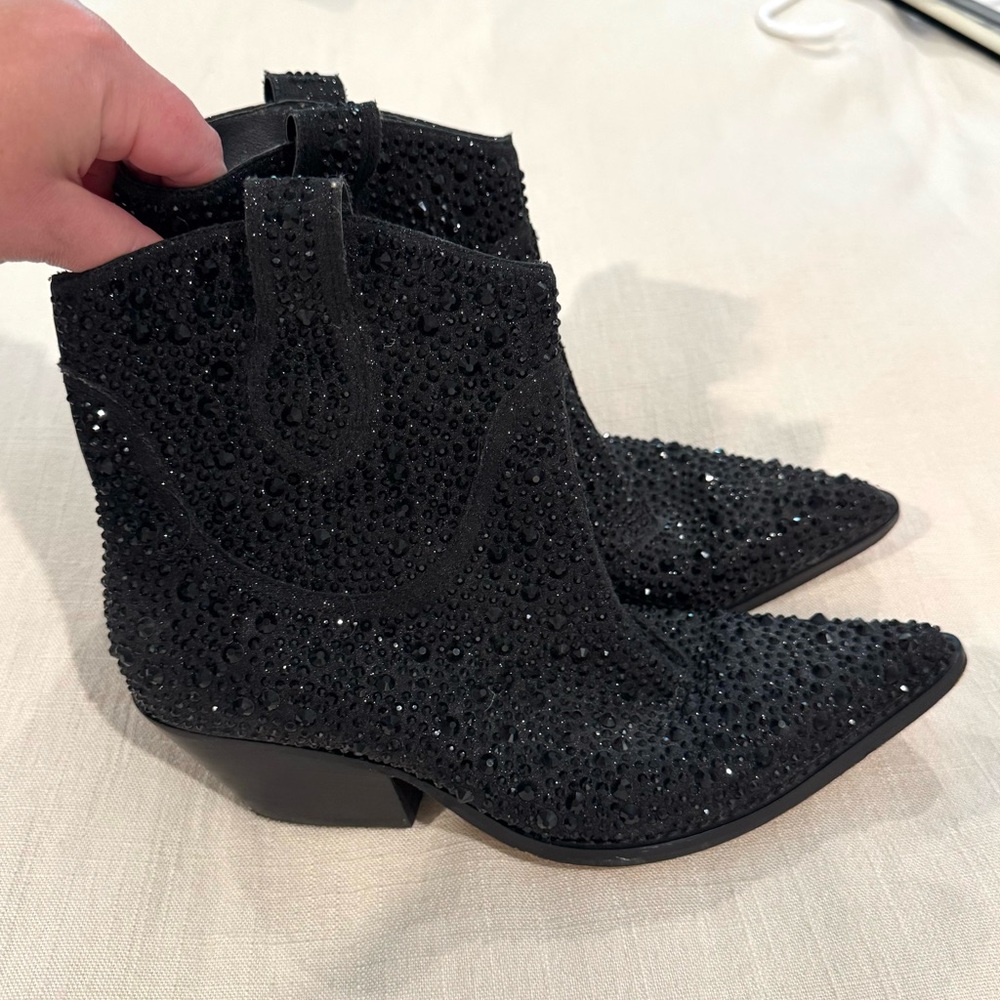 Womens Jessica Simpson Tamira2 Pointed Toe Western Boots, Black Micro Flash - Picture 5 of 7